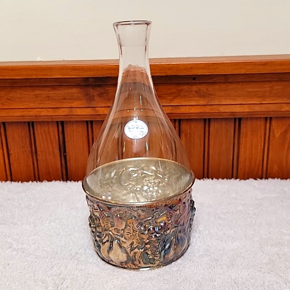 Wine Decanter Vintage de'Uberti Italy Glass Wine Bottle w/ Pewter Holder